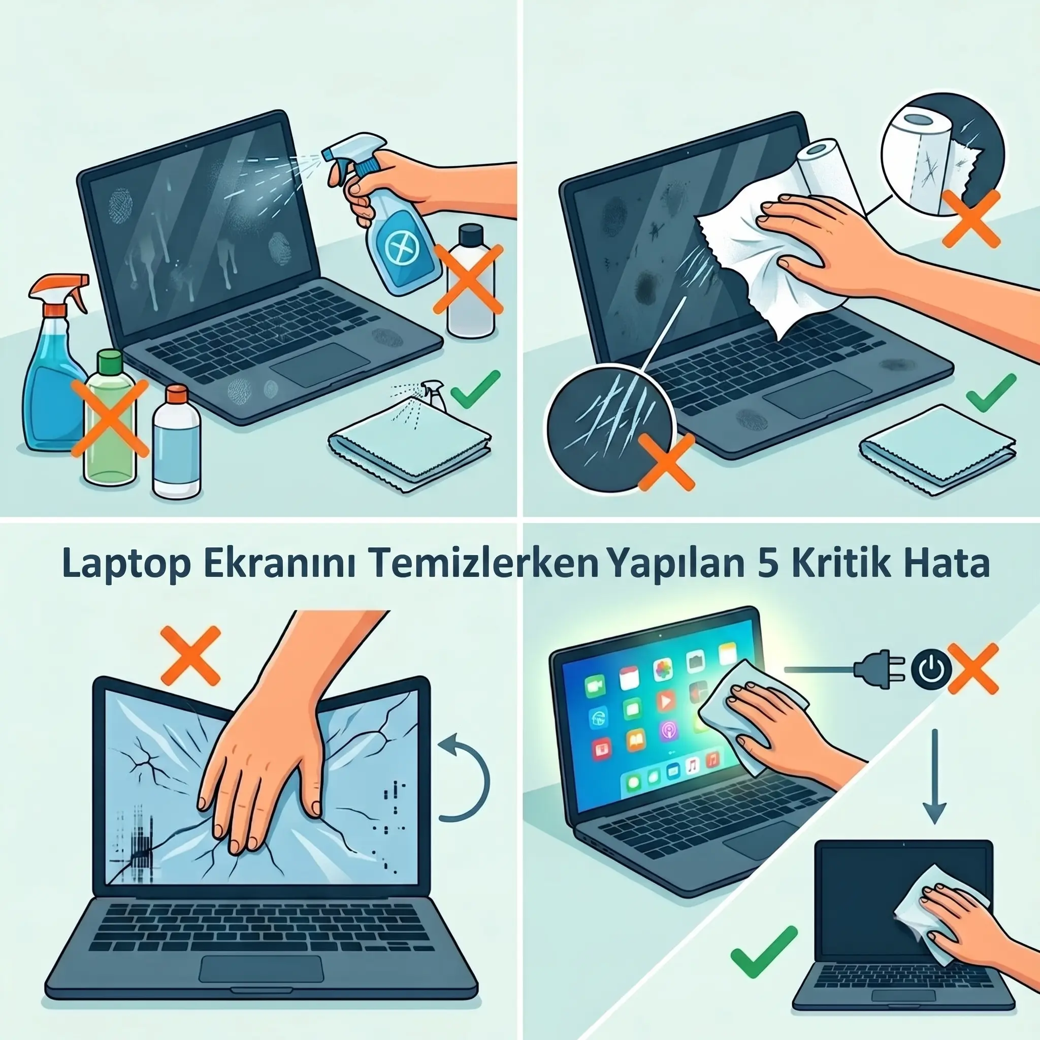 laptop ekranı temizlerken yapılan kritik hatalar